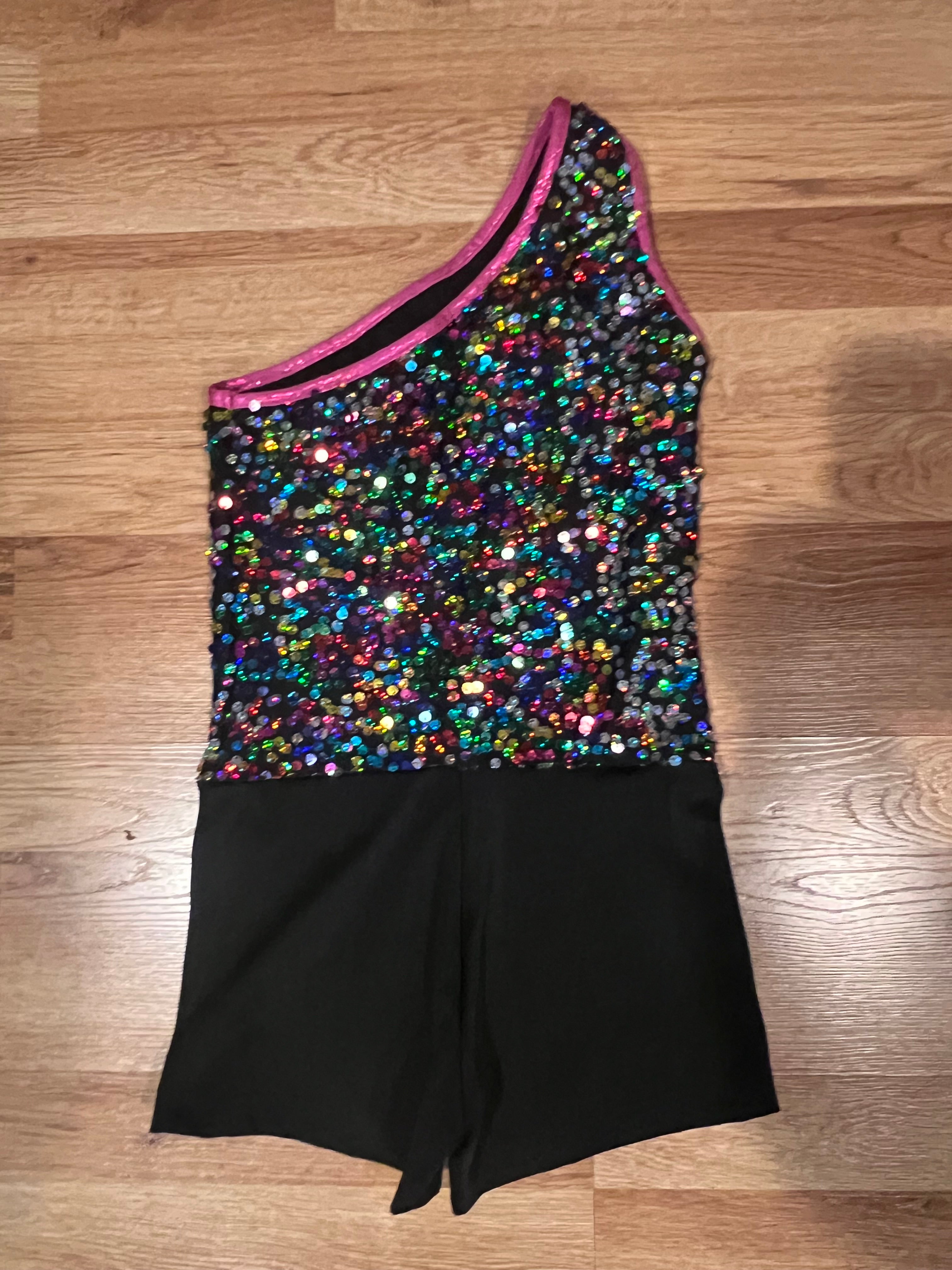 ONE PIECE BLACK AND SEQUIN ONE SLEEVE DANCE.    CL