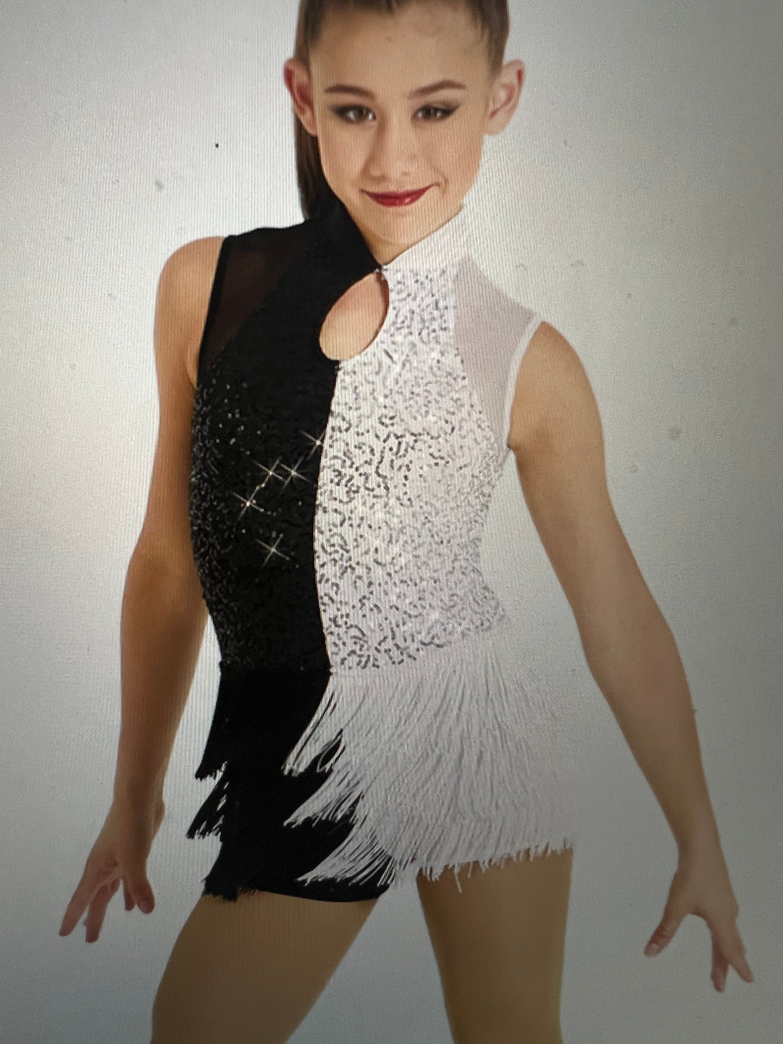 Black and White Fringe Dance Costume.   CL