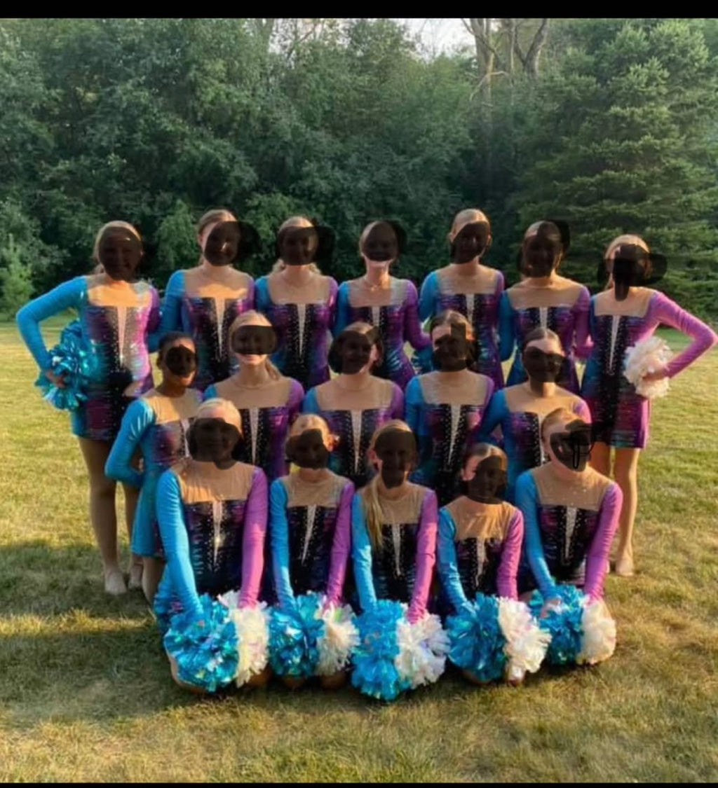 BLUE AND PURPLE DANCE TEAM DRESSES