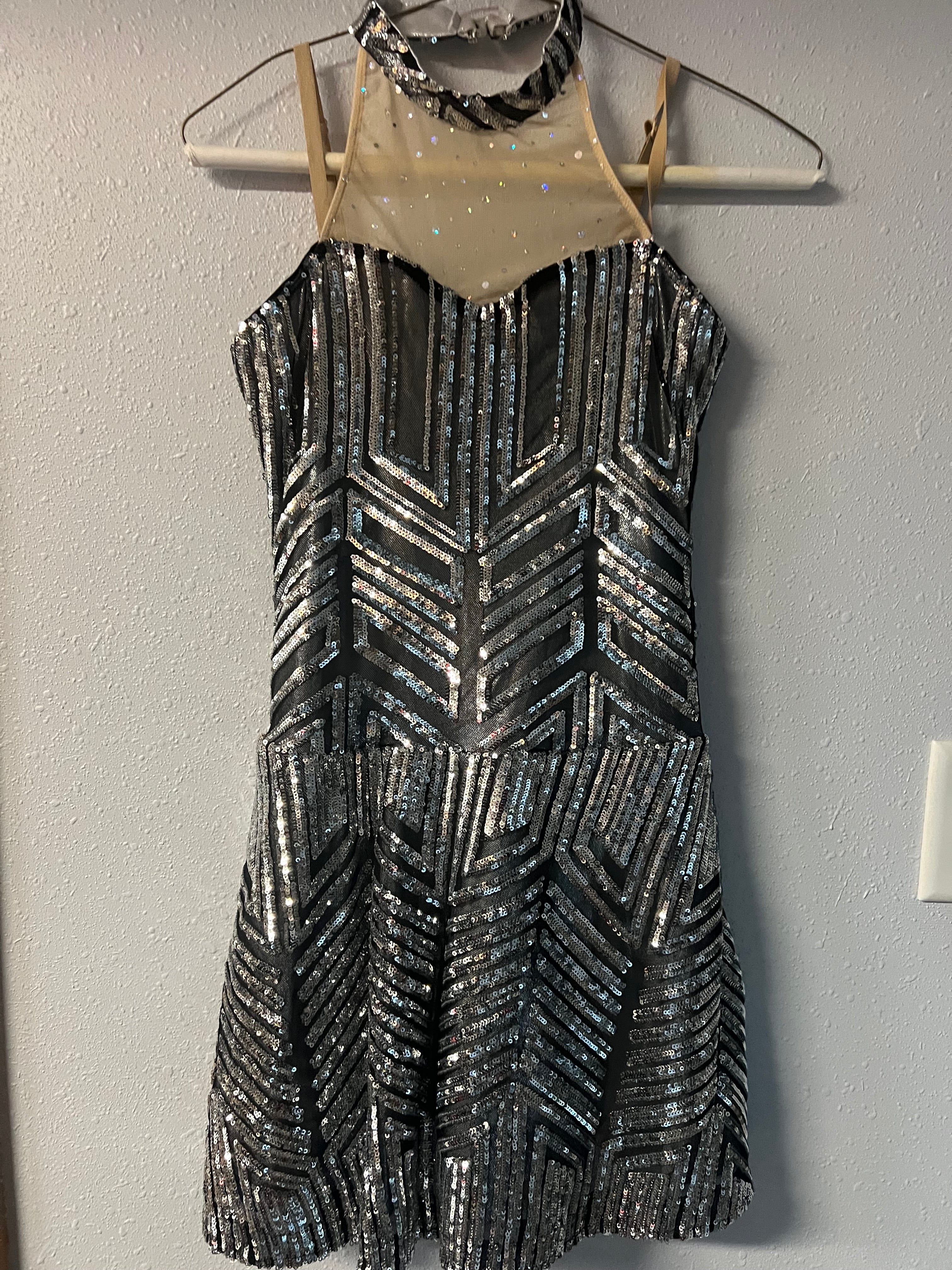 BLACK AND SILVER SEQUIN DRESS.