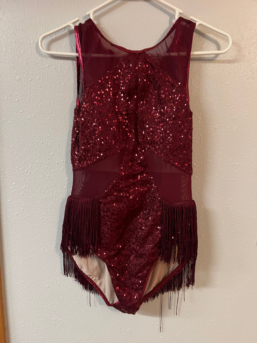 BURGNDY ONE PIECE FRINGE OUTFIT.