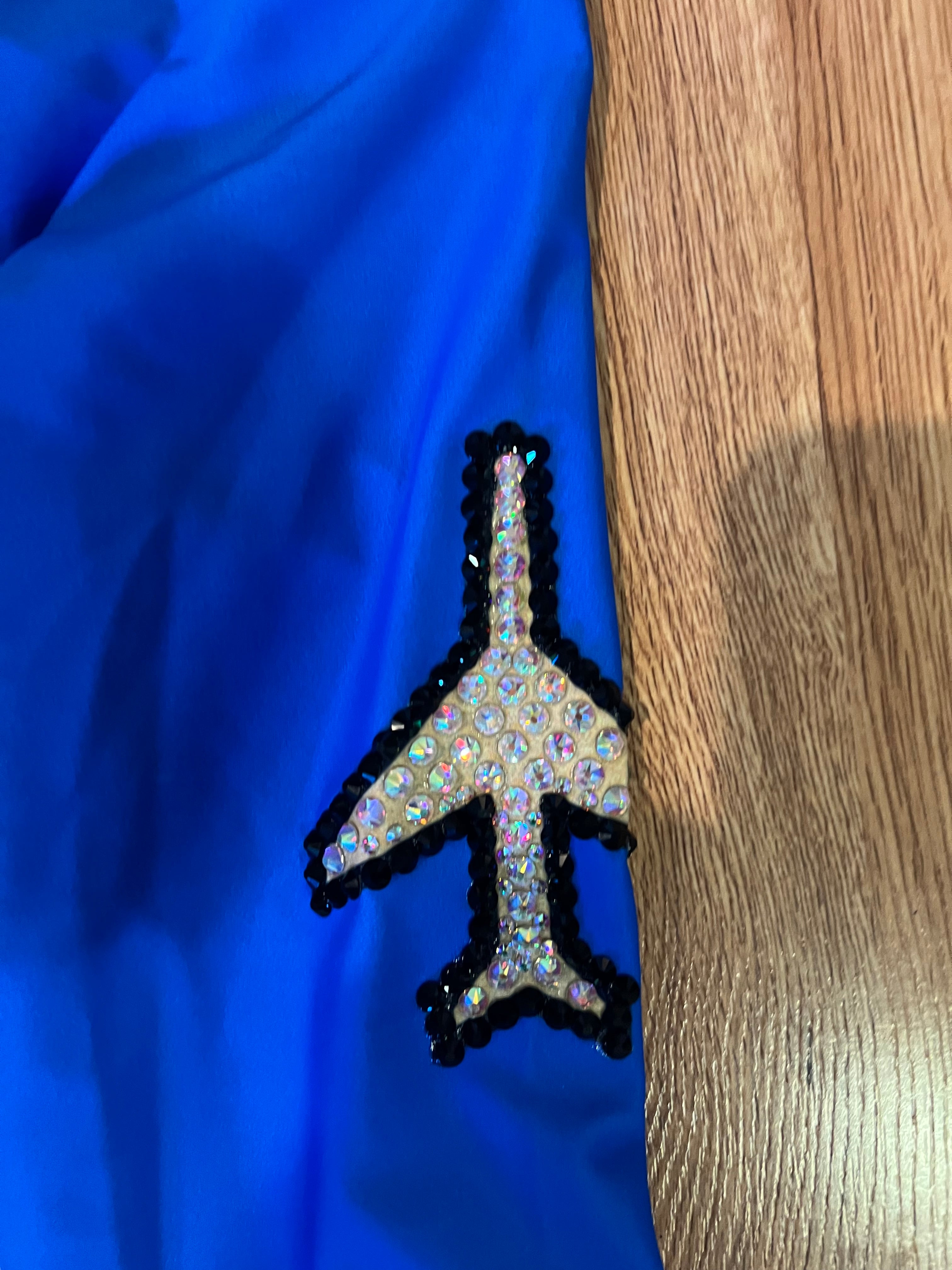 BLUE, WHITE & GOLD FLIGHT ATTENDANCE OUTFIT WITH SWAROVSKI CRYSTALS