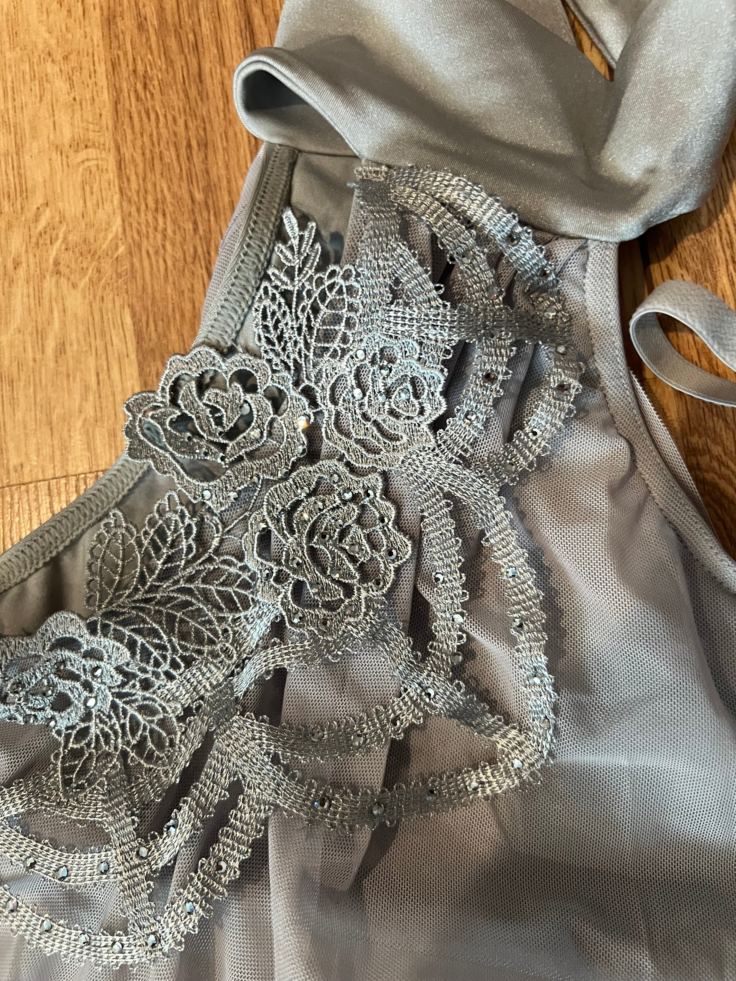 Grey lyrical dress with crystals