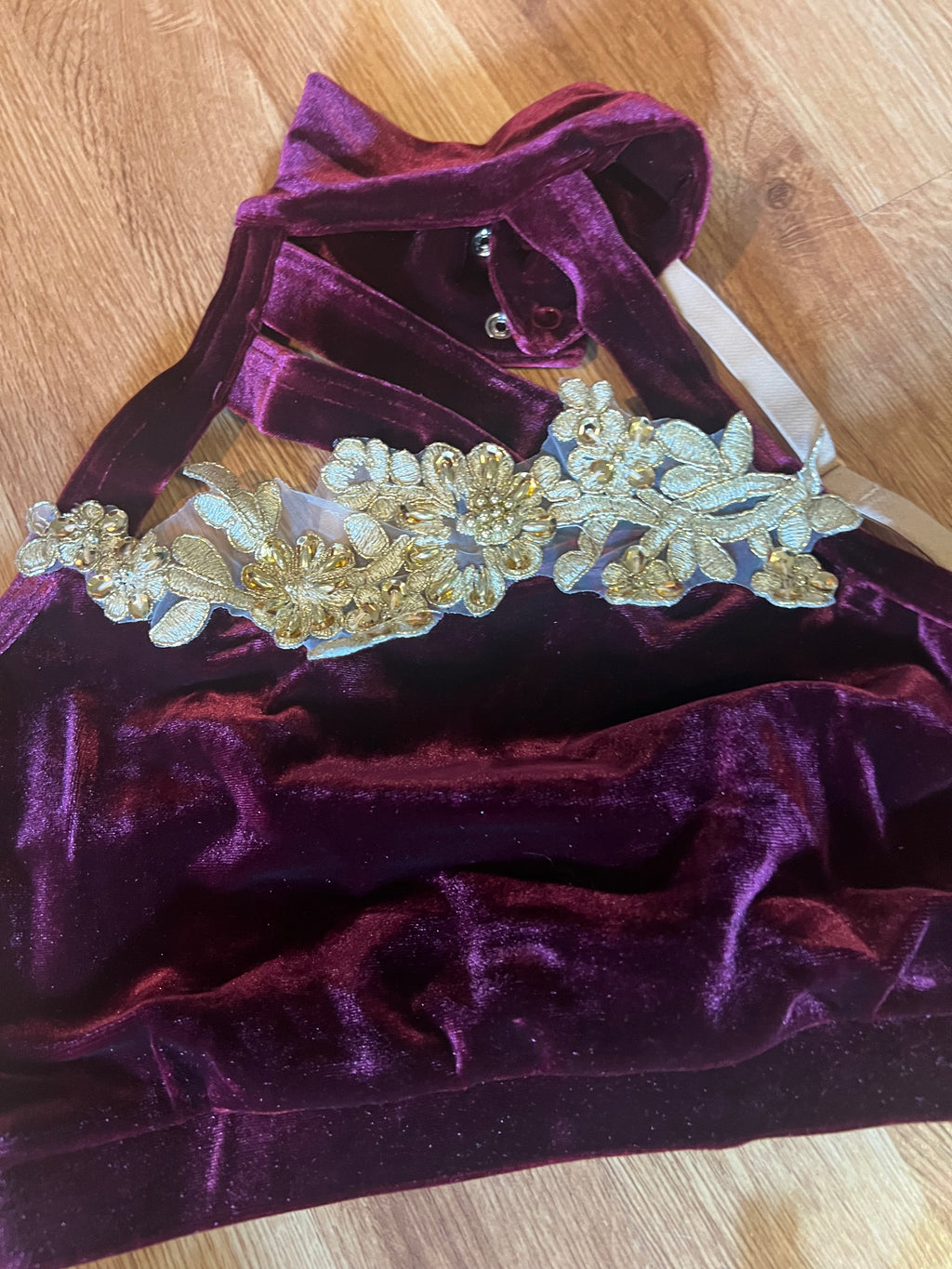 PURPLE VELVET WITH GOLD APPLIQUE