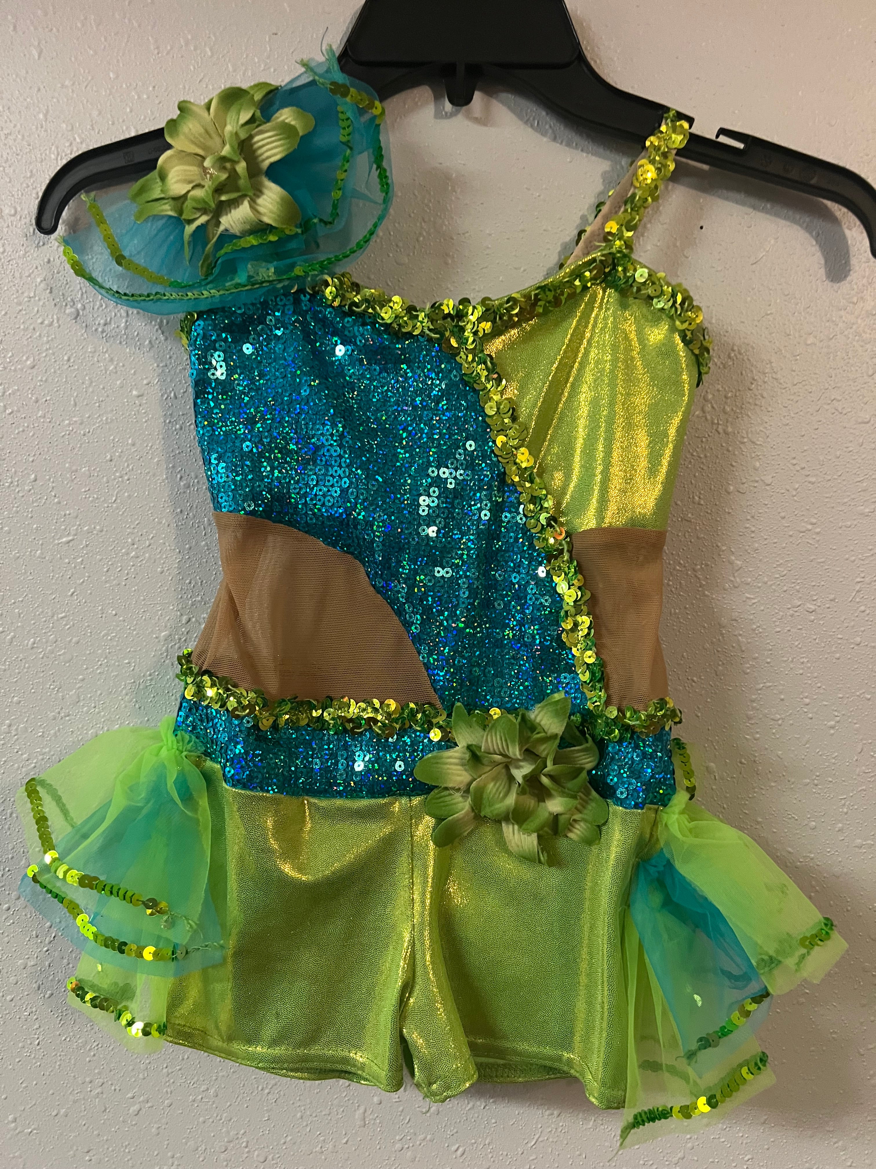 Lime Green and Blue Dance Costume.  CS