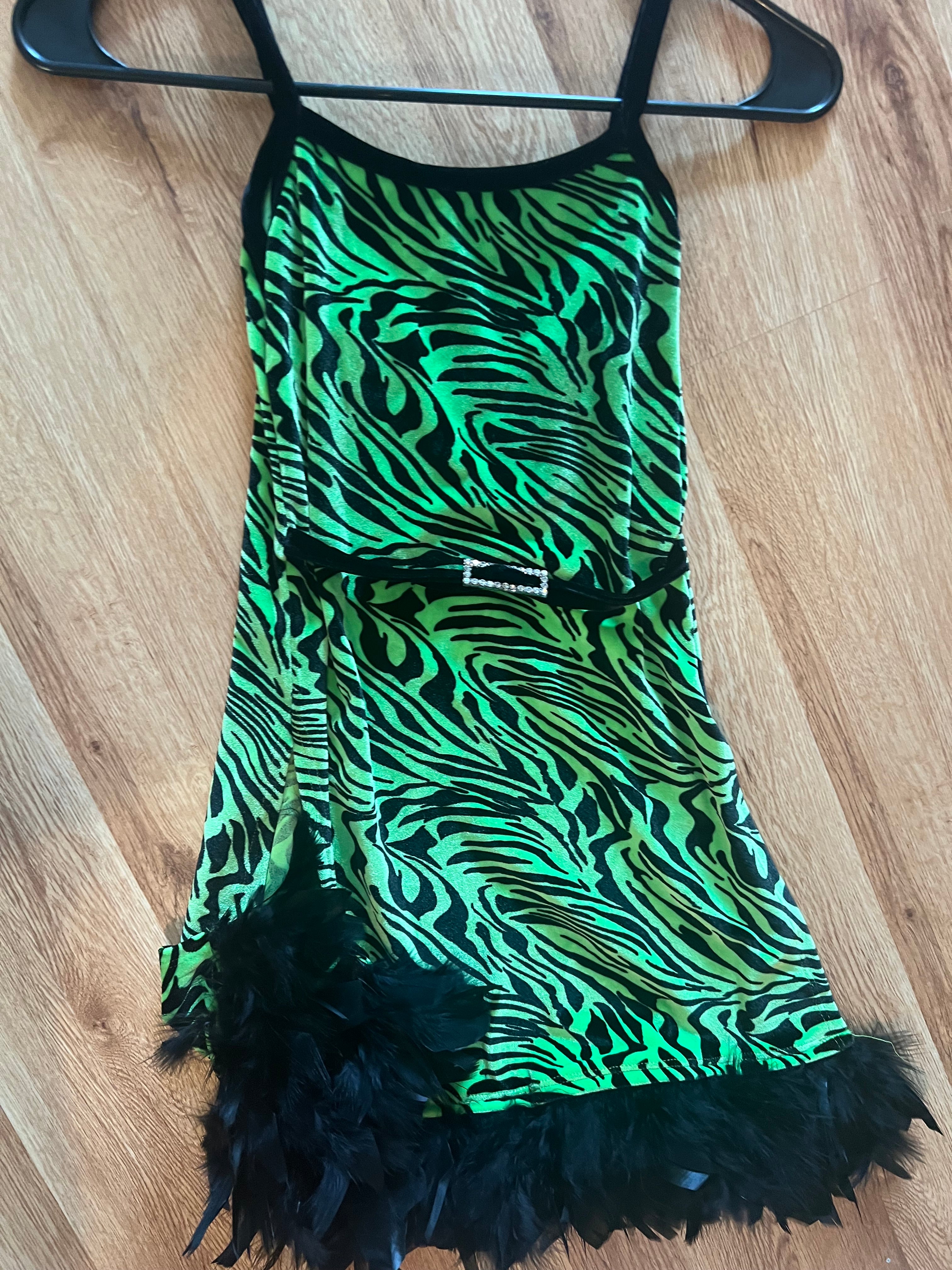 LIME GREEN AND BLACK LEOPARD DANCE DRESS