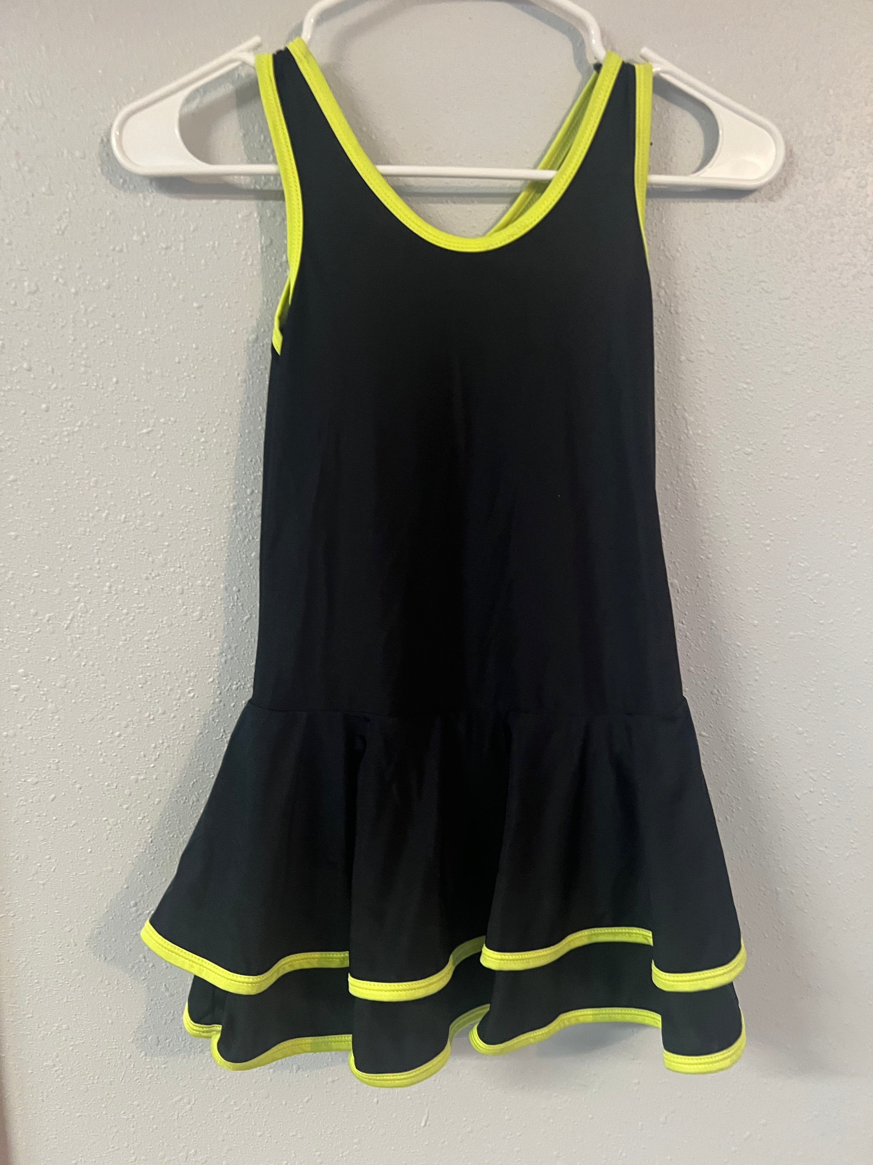 BLACK DRESS WITH LIME GREEN TRIM