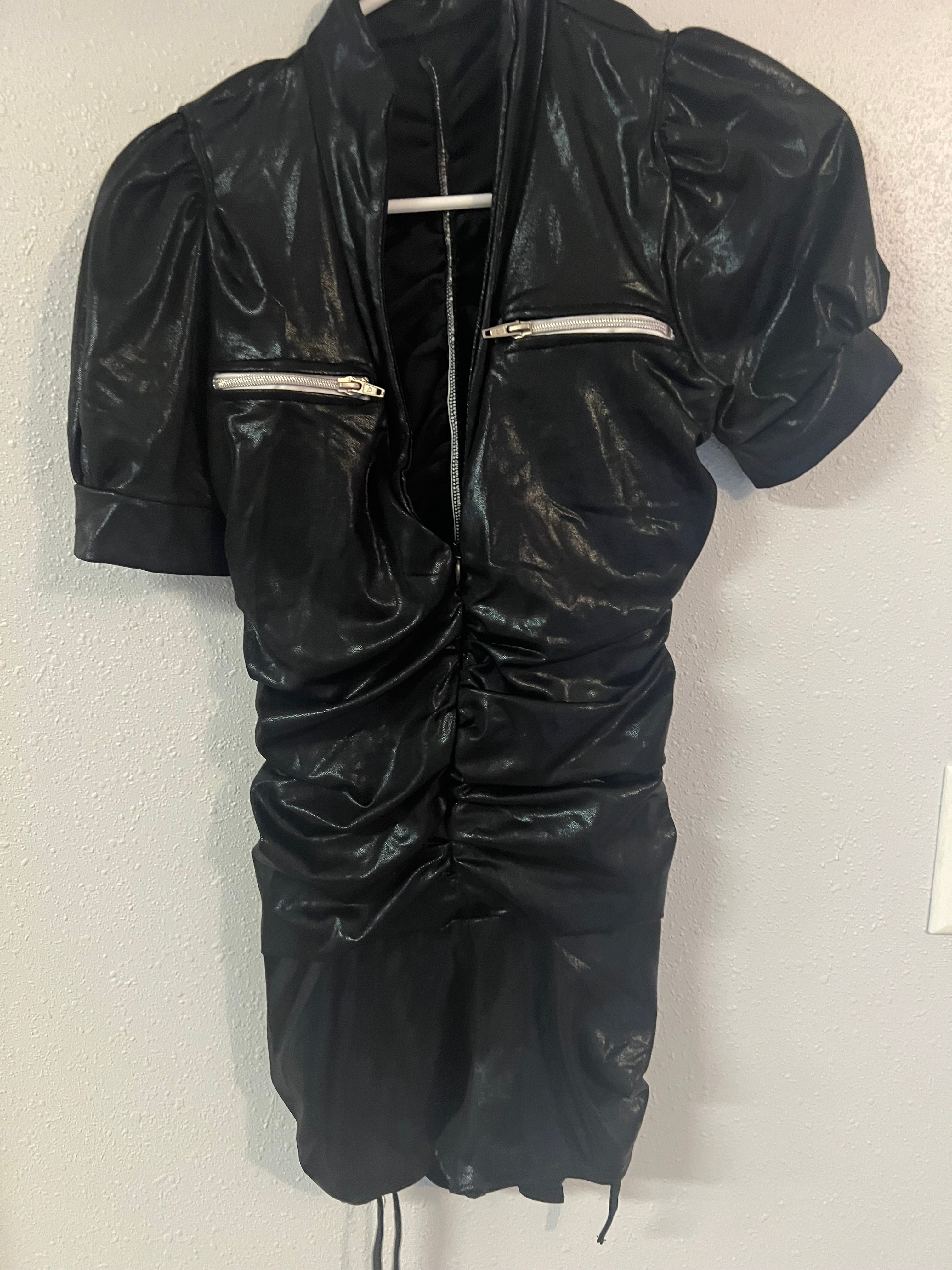 BLACK ONE PIECE SHORT OUTFIT SILVER ZIPPERS